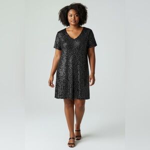 NWOT PLUS SIZE (2X) Vocal Elegant Black Sequin Short Sleeve Dress